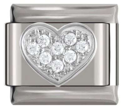 Italian Charm Diamant Heart (Pave 'Diamonds') on 'Silver' Link (Fits Nomination Bracelet)