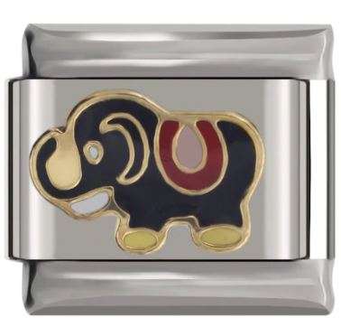 Italian Charm Black Enamel Elephant on 'Silver' Link (Fits Nomination Bracelet)