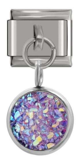 Italian Charm Diamante 'Amethyst' Scales Encased in 'Silver' Dangle (Fits Nomination Bracelet)