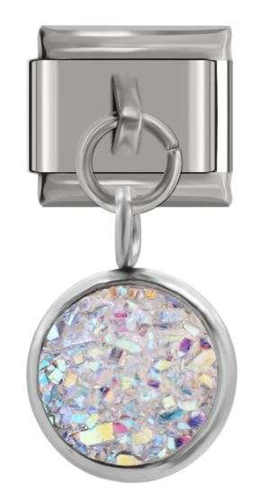 Italian Charm Diamante 'Opal' Scales Encased in 'Silver' Dangle (Fits Nomination Bracelet)