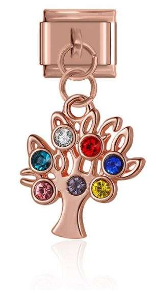 Italian Charm Rose 'Gold' Tree of Life Diamante Multi-coloured 'Rose Gold' Dangle (Fits Nominatio...