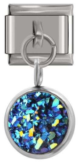 Italian Charm Diamante Peacock Colour Scales Encased in 'Silver' Dangle (Fits Nomination Bracelet)