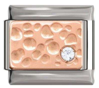 'Rose Gold' Etched Plate with Diamant 'Silver' Italian Charm (Fits Nomination Bracelet)