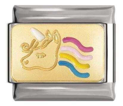 Italian Charm Multi-coloured Unicorn Enamel on 'Gold' Plate on 'Silver' Link (Fits Nomination Bra...