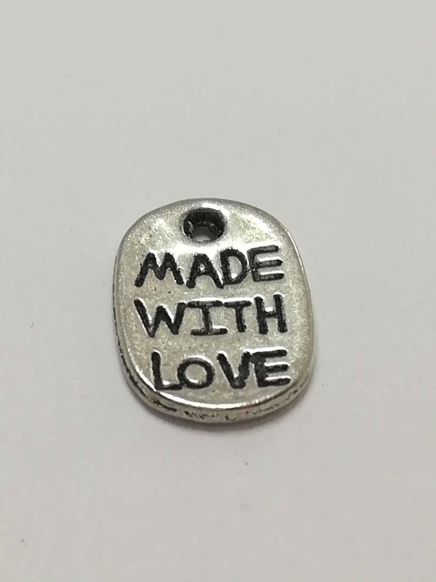 Charm Dangle: 'Silver' Made with Love Oval Disk with Engraving
