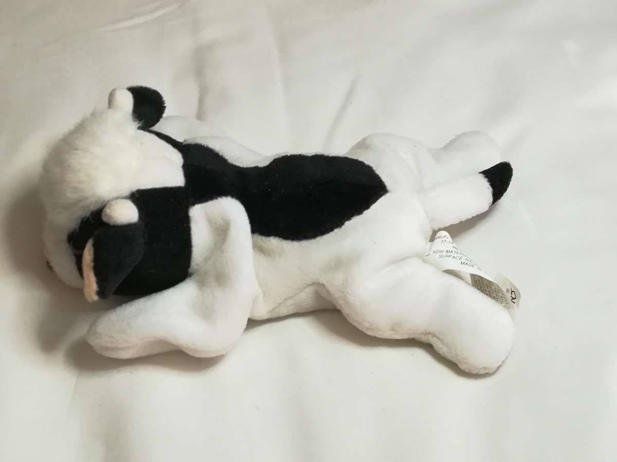 Black, White & Rusty Pink Ears Cow Bean Bag with Bell