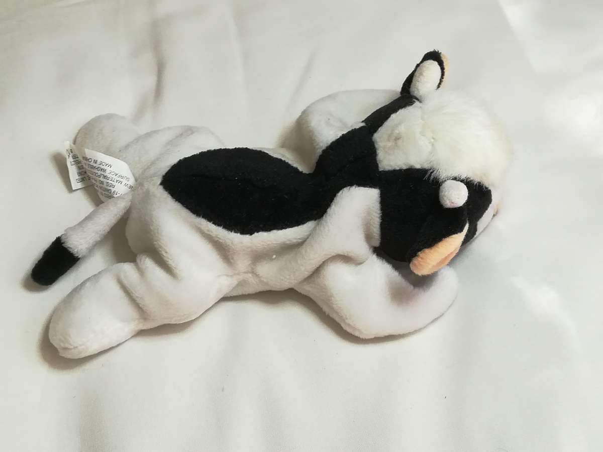 Black, White & Rusty Pink Ears Cow Bean Bag with Bell