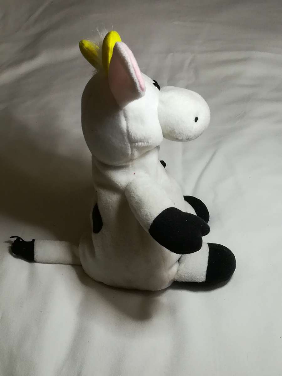 Black & White Pillow Cow with Red Ribbon