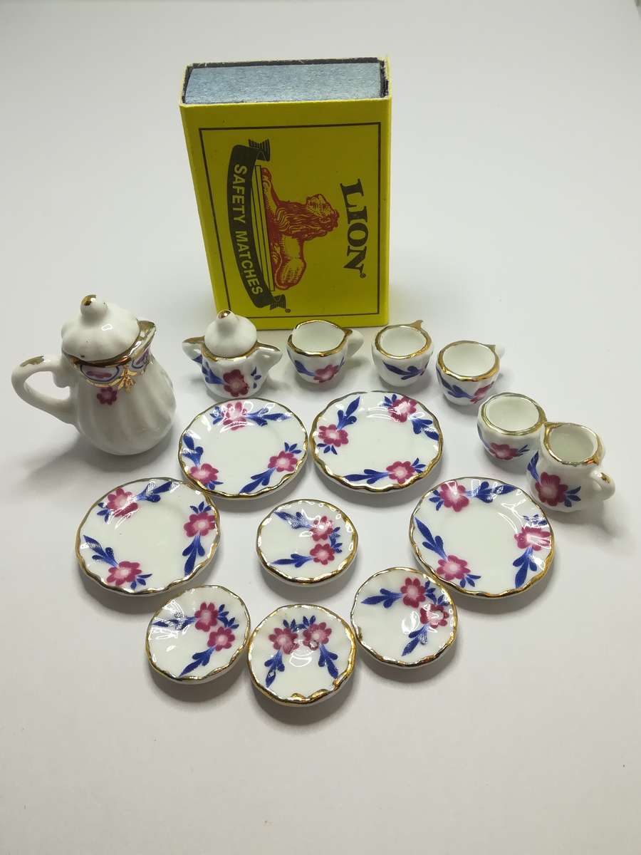 Miniature Tea Set Floral for 4 (for Printer's Tray/Dollhouse)