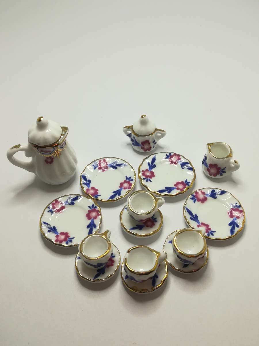 Miniature Tea Set Floral for 4 (for Printer's Tray/Dollhouse)