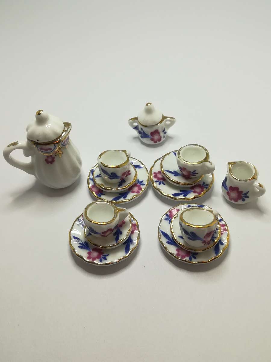 Miniature Tea Set Floral for 4 (for Printer's Tray/Dollhouse)