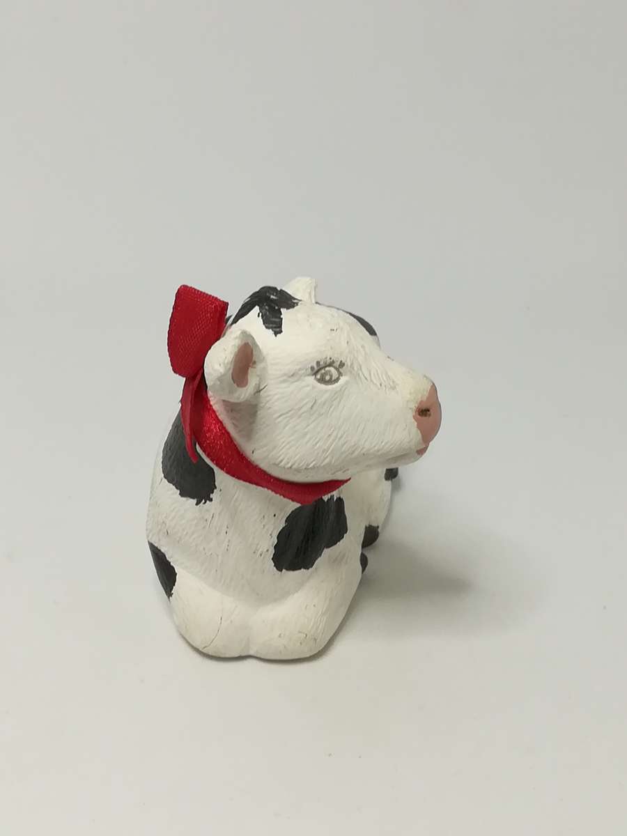 Black & White Ceramic Serviette Holder Cow with Red Ribbon Around The Neck