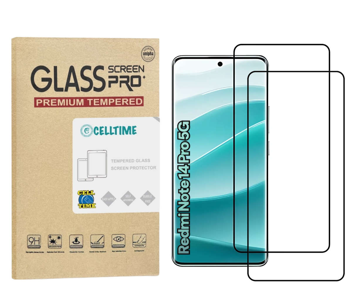 CellTime Tempered Glass Screen Protector for Redmi Note 14 Pro 5G - 2 Pack