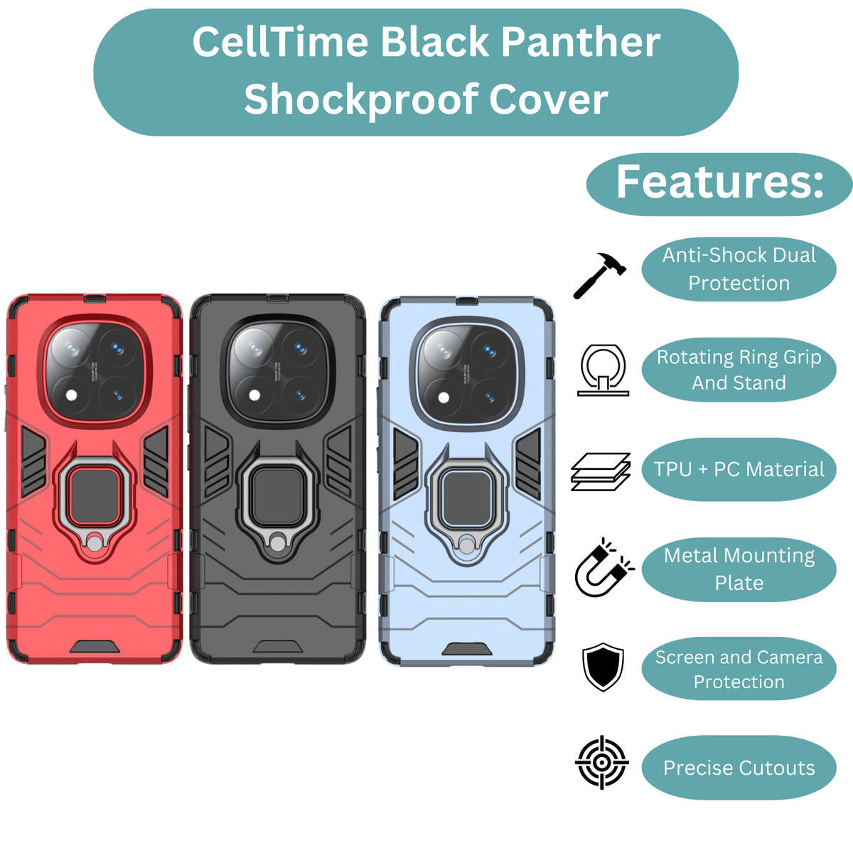 CellTime Black Panther Case for Redmi Note 14 Pro 5G Shockproof Cover