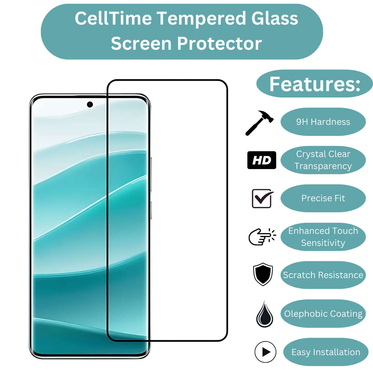 CellTime Tempered Glass Screen Protector for Redmi Note 14 Pro 5G - 2 Pack