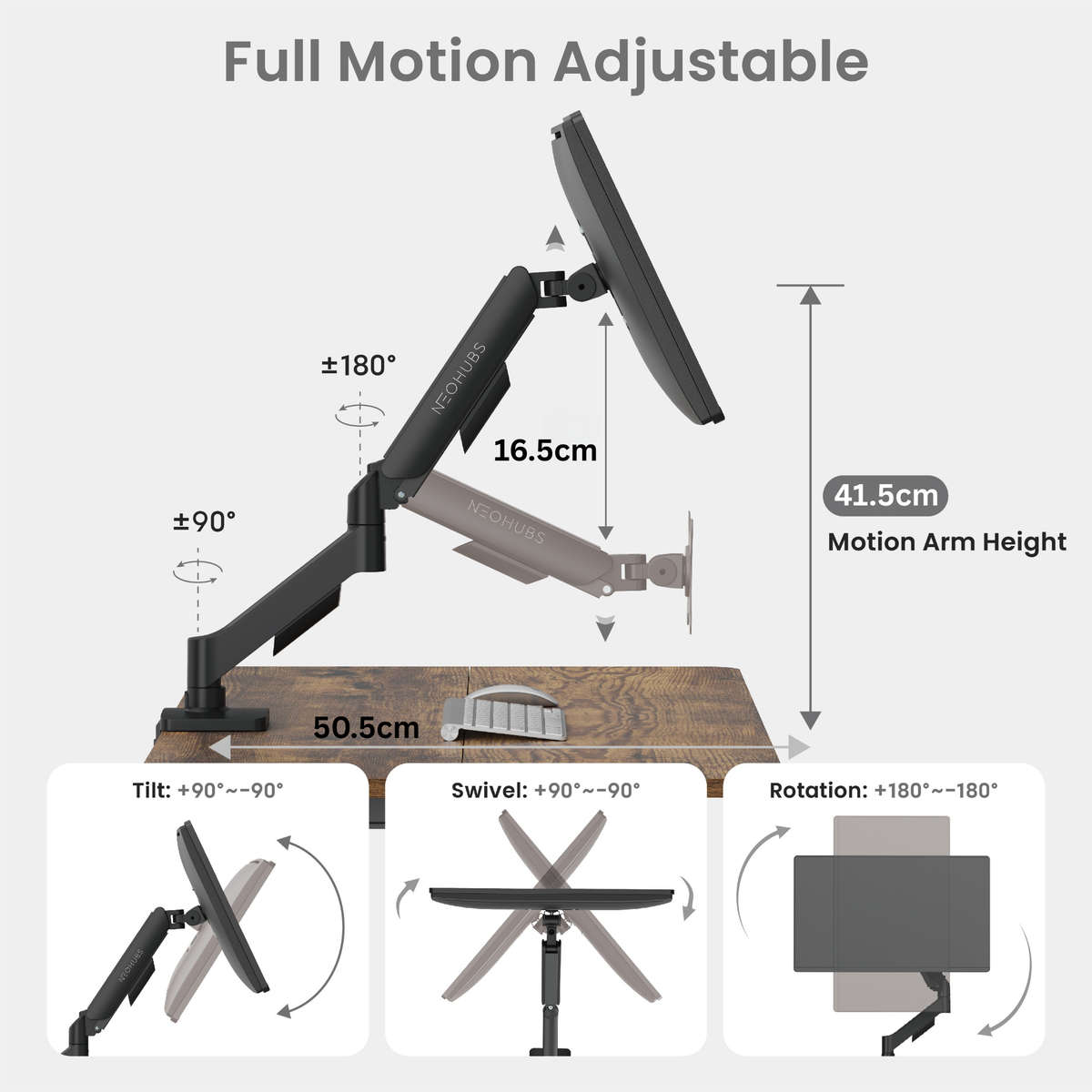 NEOHUBS Core Single Monitor Arm Mount Adjustable Vesa Desktop Stand