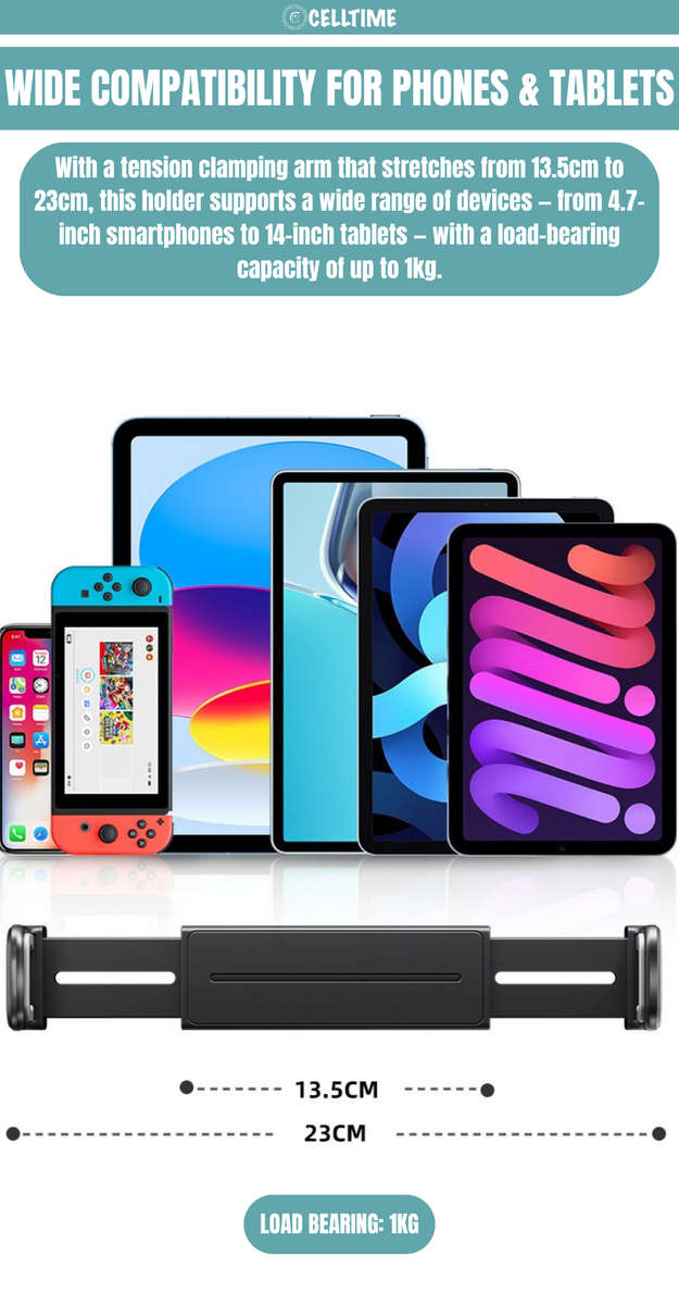 CellTime Adjustable Headrest Backseat Car Phone / Tablet Holder Mount Stand