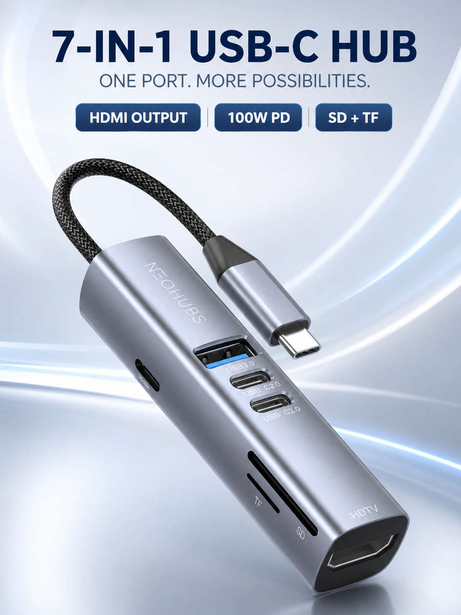 NEOHUBS HUB MAX 7-in-1 Type-C Hub with HDMI, 100W PD, SD/TF, USB 3 & USB-C