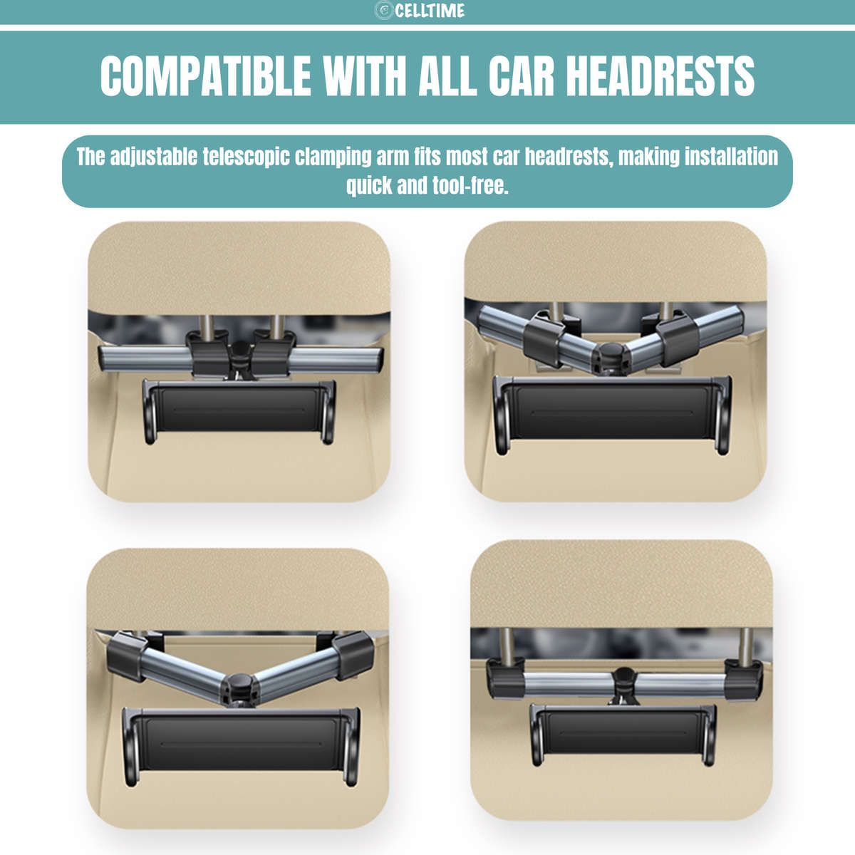 CellTime Adjustable Headrest Backseat Car Phone / Tablet Holder Mount Stand