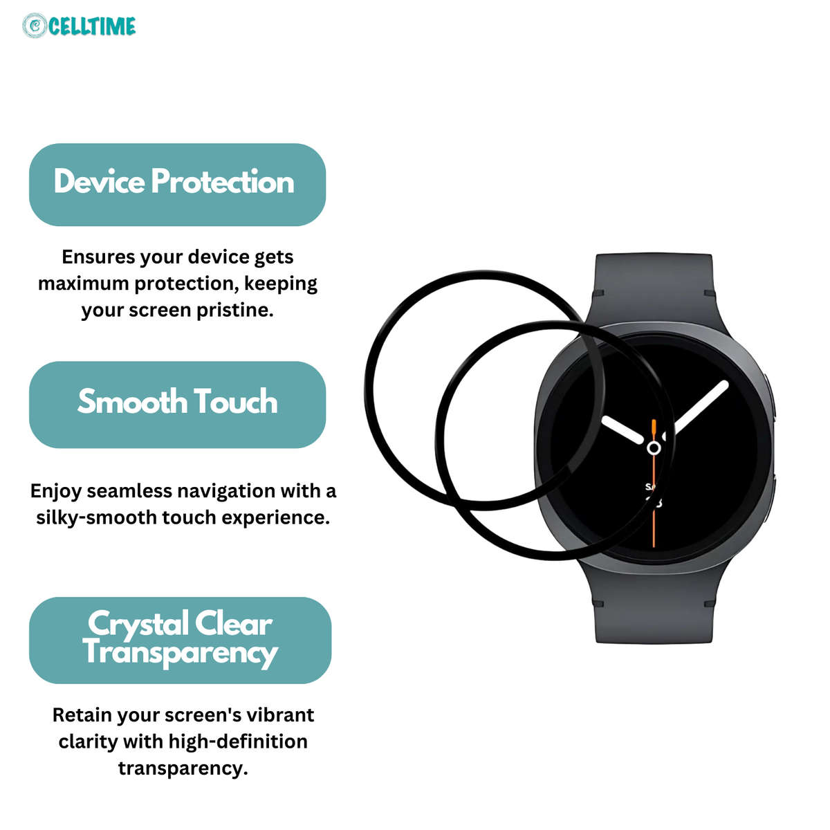 CellTime Screen Guard Compatible with Galaxy Watch8 40mm- 2 Pack