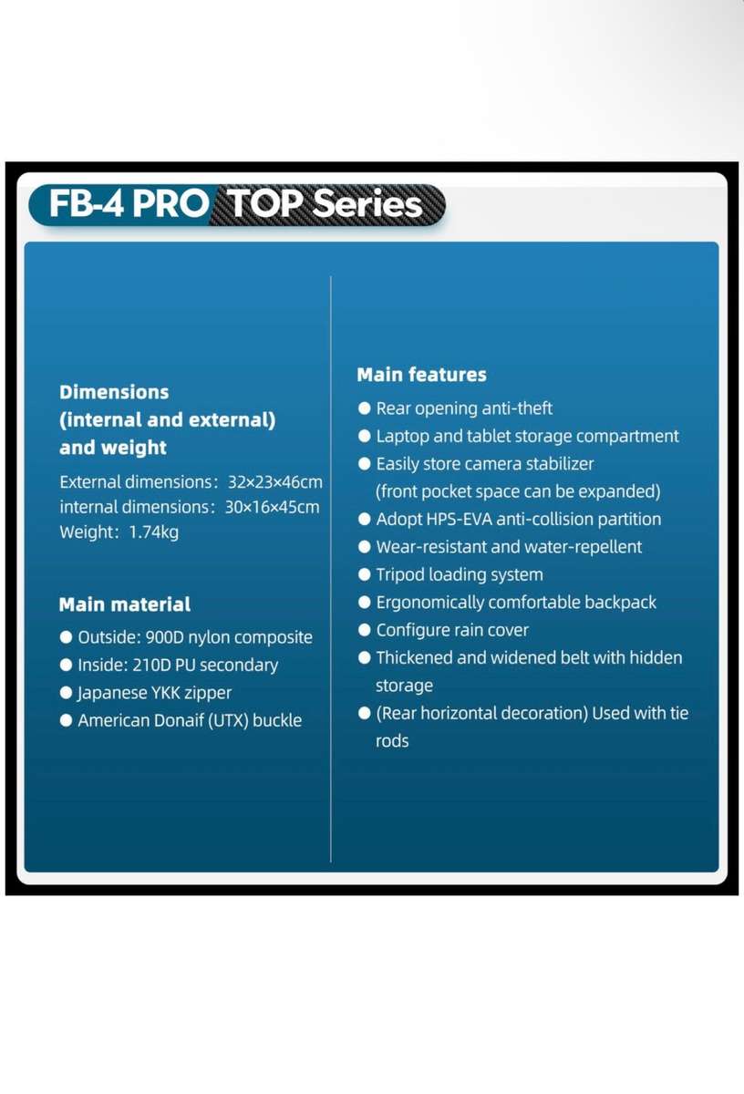 Fotopro Ergonomic Professional Photography Backpack Camera Bag - FB-4 Pro