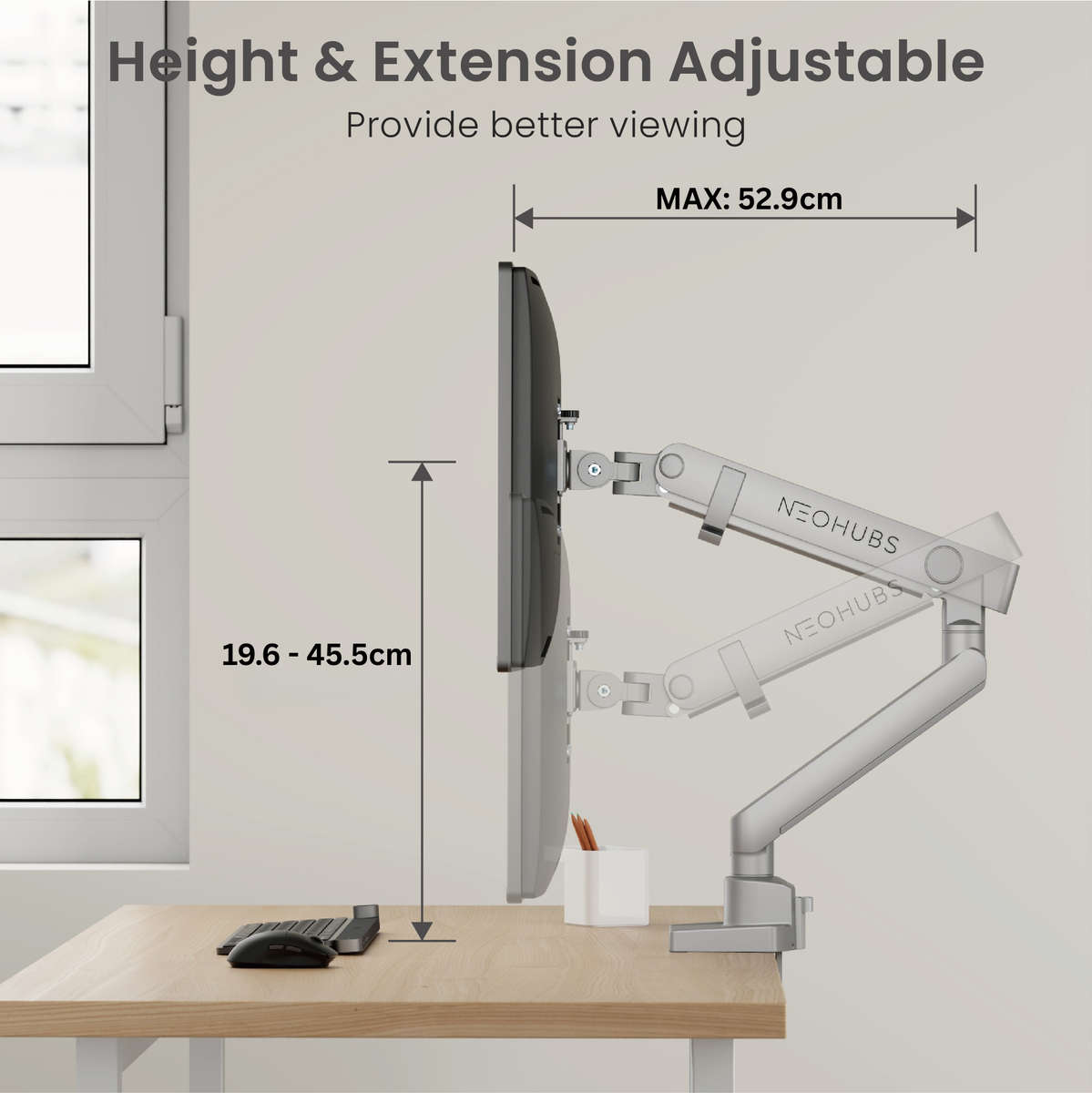 NEOHUBS Pro Single Monitor Arm Mount Premium Adjustable VESA Desktop Stand