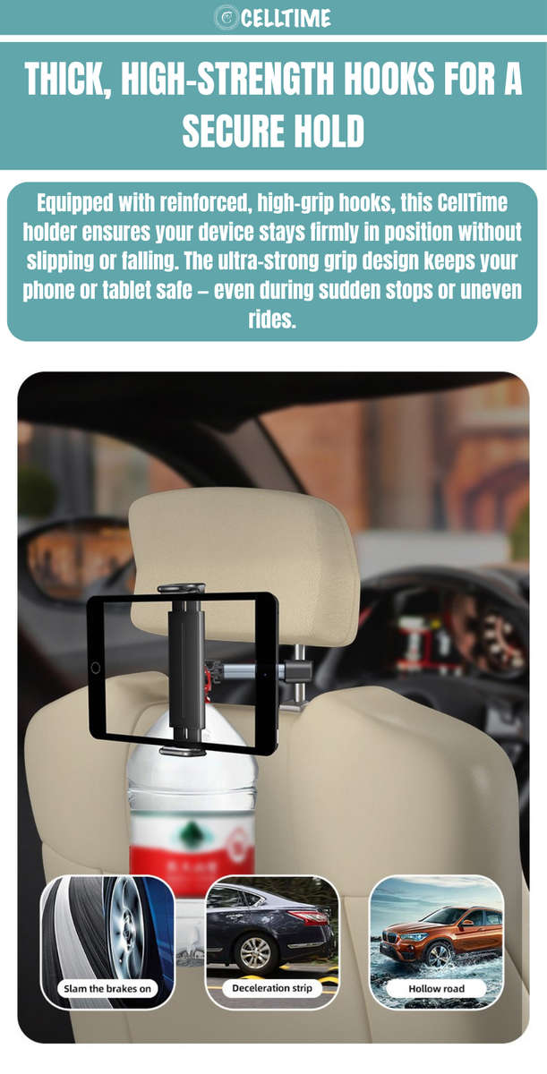 CellTime Adjustable Headrest Backseat Car Phone / Tablet Holder Mount Stand