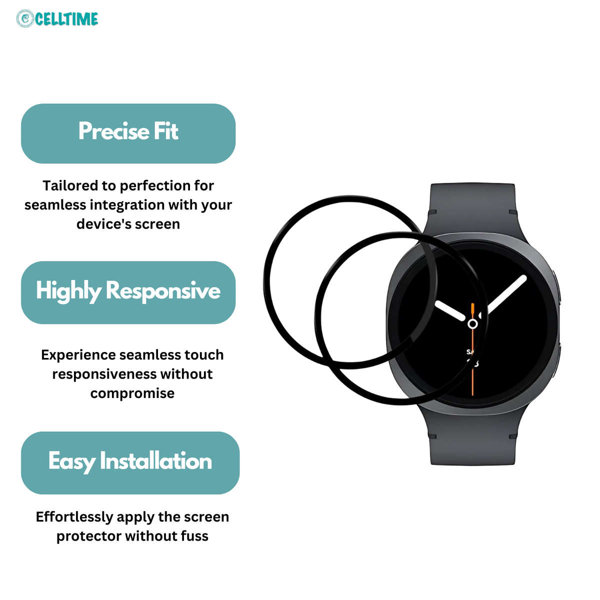 CellTime Screen Guard Compatible with Galaxy Watch8 40mm- 2 Pack