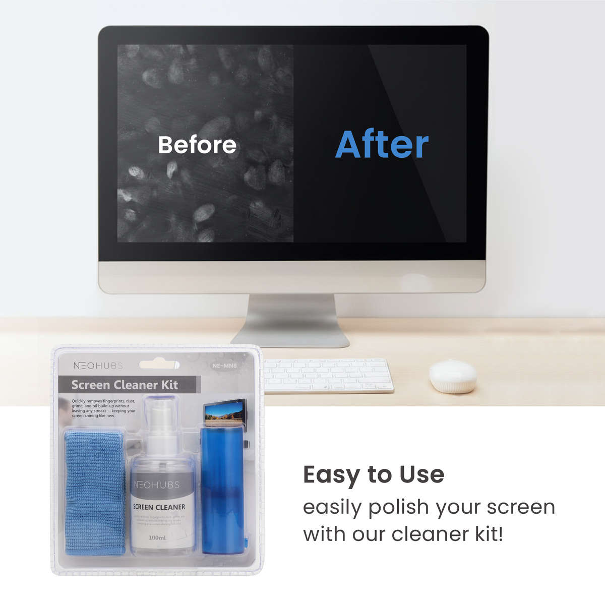 NEOHUBS 3 in 1 Screen Cleaning Kit with Spray, Brush & Microfiber Cloth