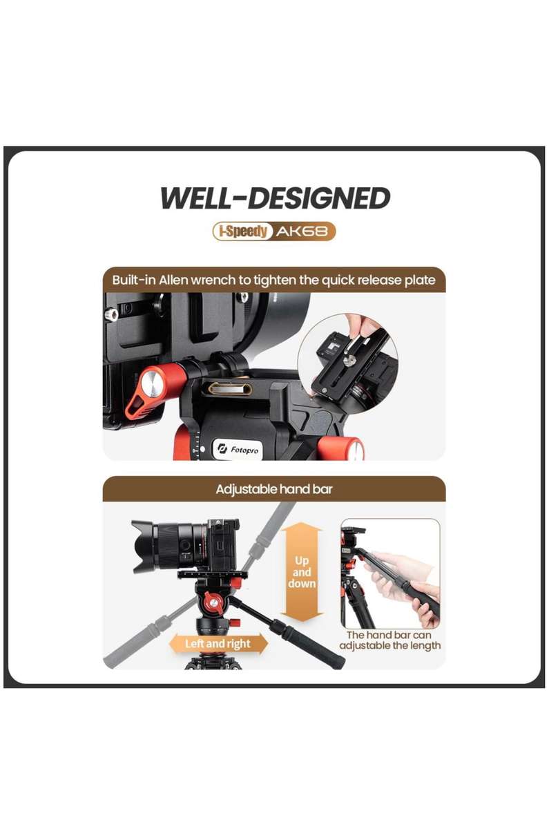 Fotopro AK68 Portable Aluminium Fluid Video Camera Tripod Stand