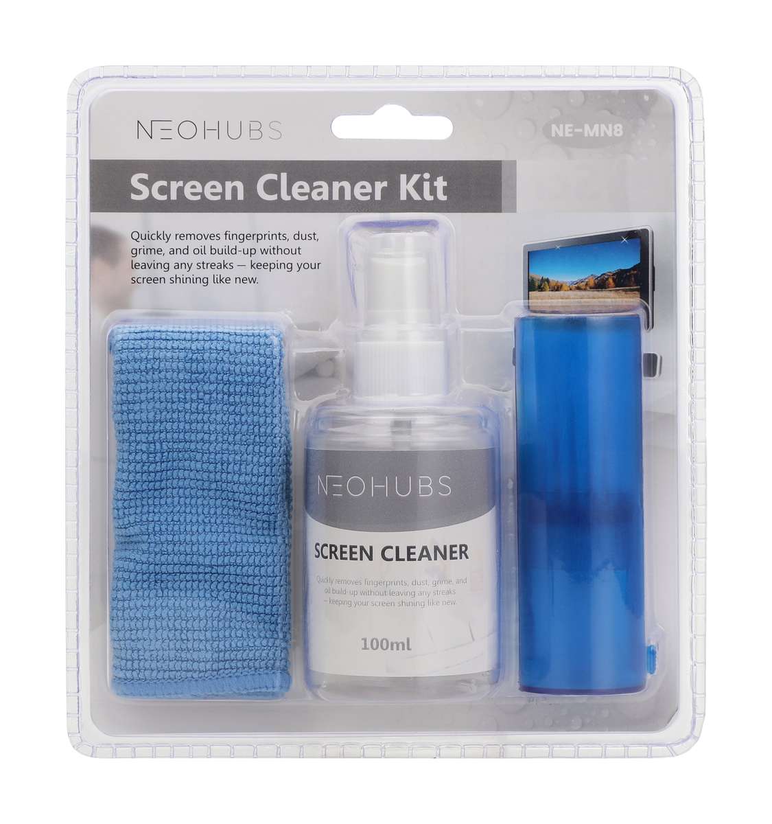 NEOHUBS 3 in 1 Screen Cleaning Kit with Spray, Brush & Microfiber Cloth