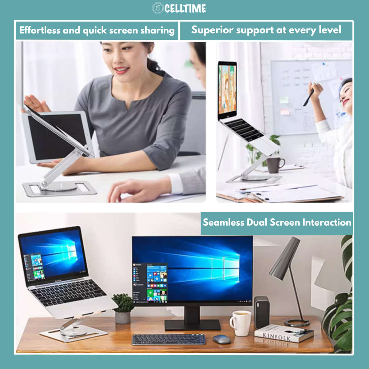 CellTime Ergonomic Multifunctional Swivel Adjustable Aluminium Laptop Stand