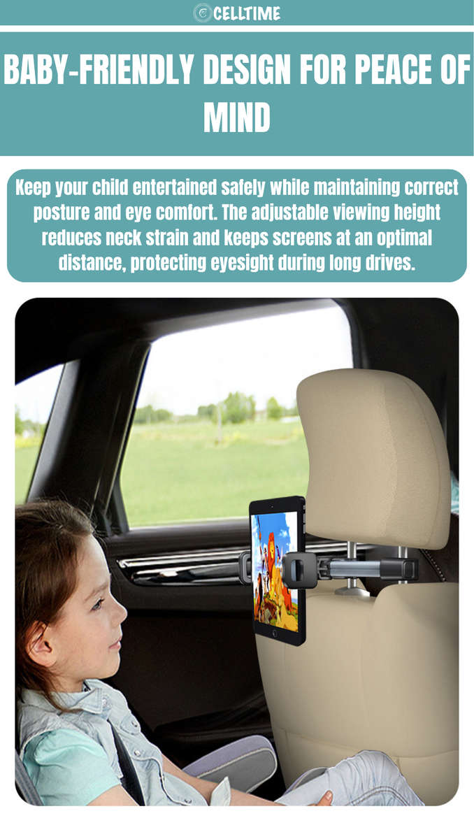 CellTime Adjustable Headrest Backseat Car Phone / Tablet Holder Mount Stand