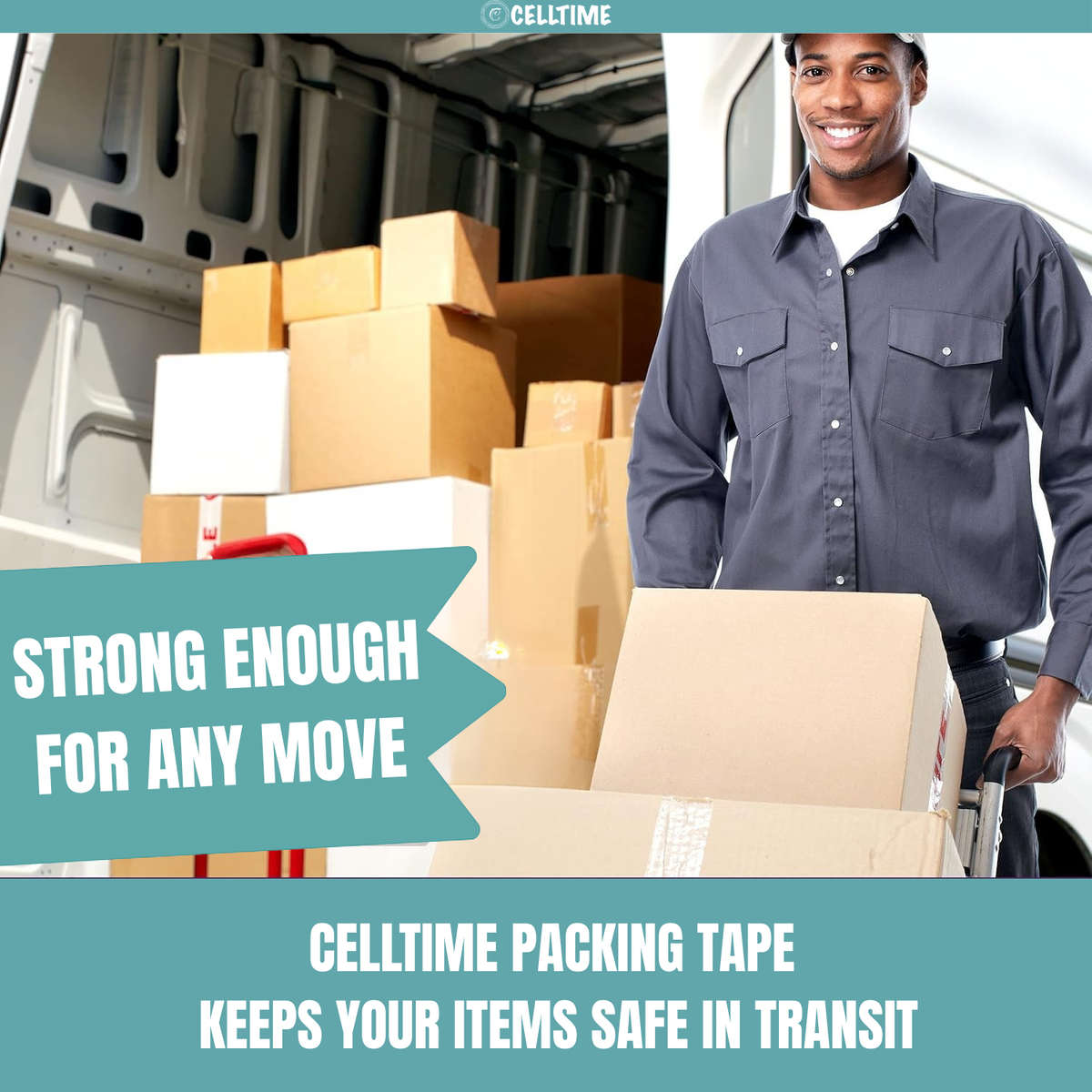 CellTime Heavy-Duty Clear Packaging Buff Tape (48mm x 100m) - 5 Rolls