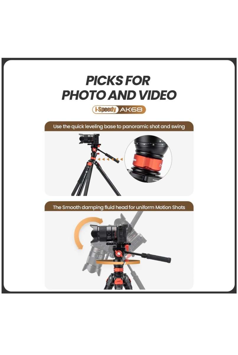 Fotopro AK68 Portable Aluminium Fluid Video Camera Tripod Stand