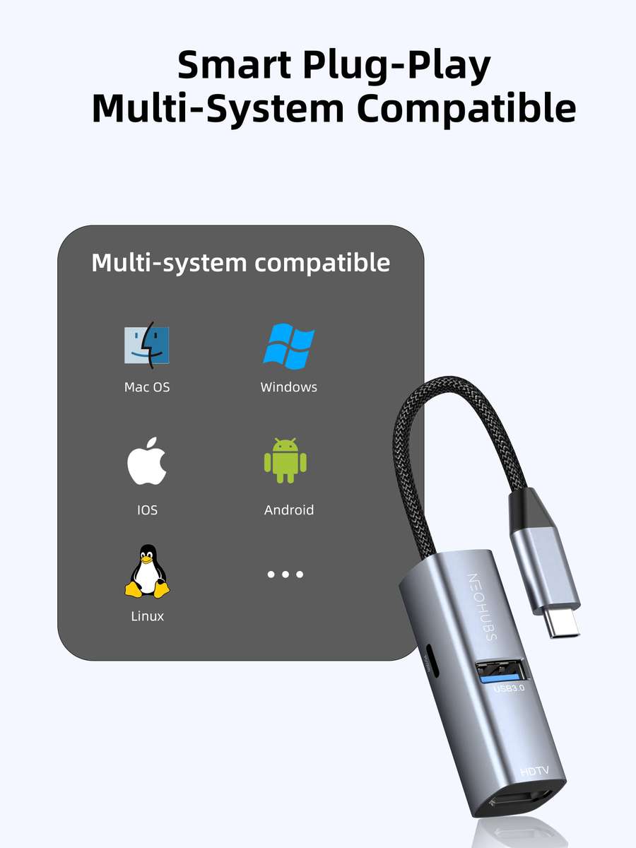 NEOHUBS HUB AIR 3-in-1 Type-C Hub with 4K HDMI, USB 3.0 & USB-C PD 100W