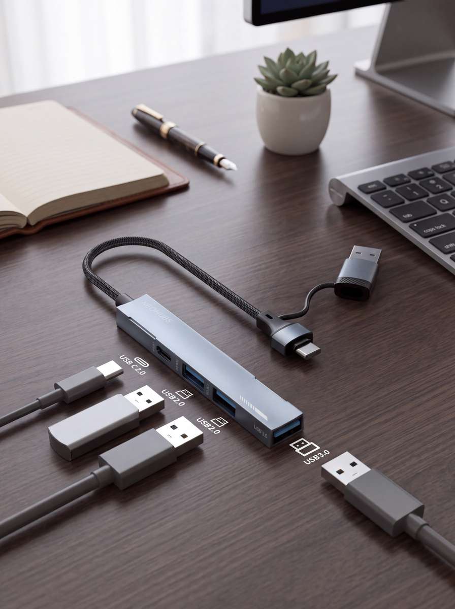 NEOHUBS HUB PLUS 4-in-1 USB A/Type-C Hub with USB 3, 2x USB 2 & USB-C 60W