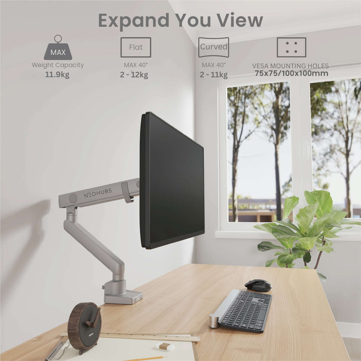 NEOHUBS Pro Single Monitor Arm Mount Premium Adjustable VESA Desktop Stand