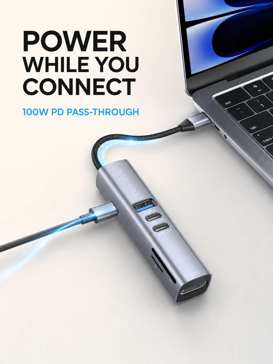 NEOHUBS HUB MAX 7-in-1 Type-C Hub with HDMI, 100W PD, SD/TF, USB 3 & USB-C