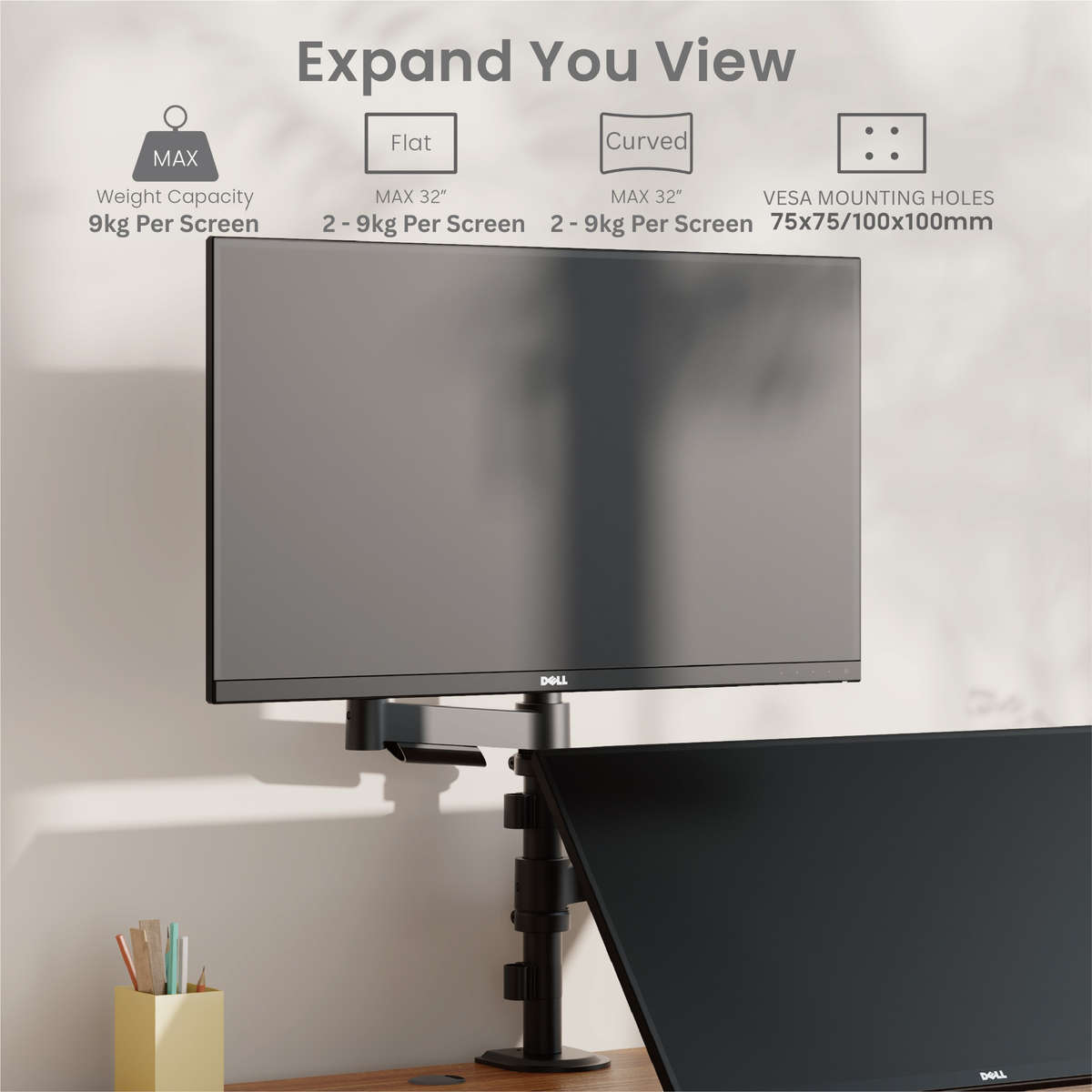 NEOHUBS Core+ Dual Monitor Arm Mount Adjustable Vesa Desktop Stand