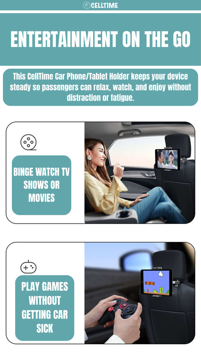 CellTime Adjustable Headrest Backseat Car Phone / Tablet Holder Mount Stand