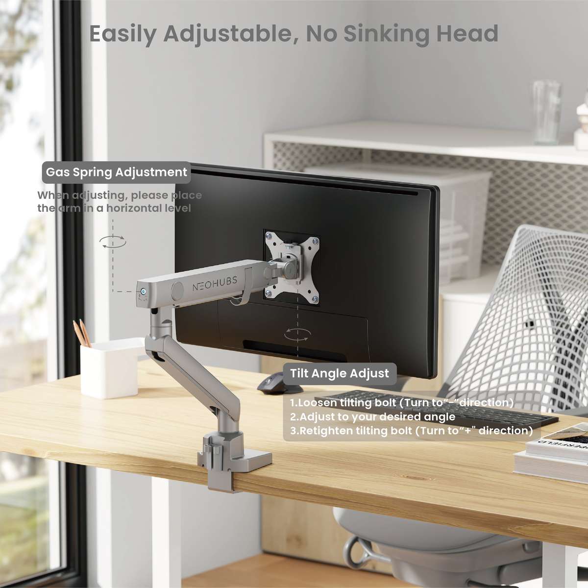 NEOHUBS Pro Single Monitor Arm Mount Premium Adjustable VESA Desktop Stand
