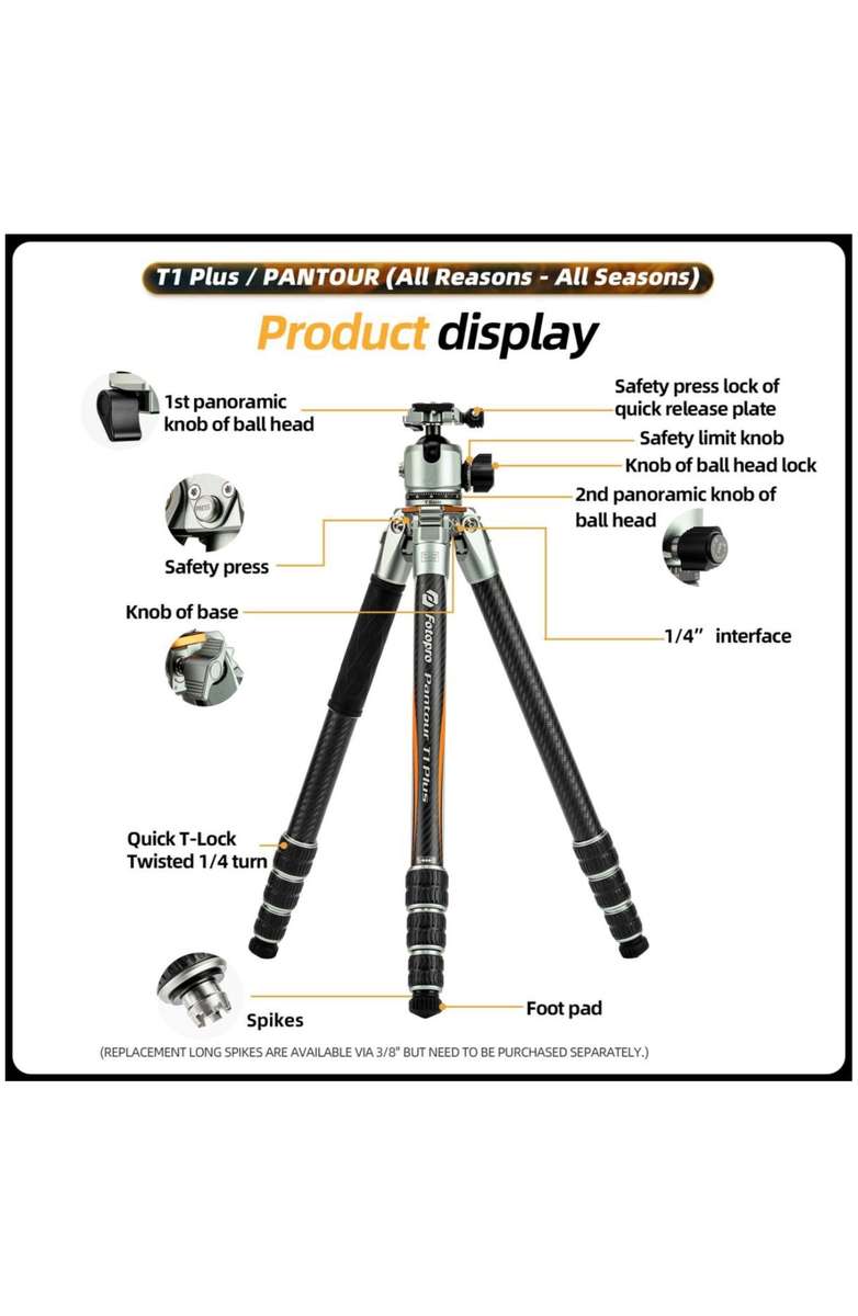 Fotopro Lightweight All Terrain Camera Tripod Stand - (T1 Plus+T-Bar+TH-1M)