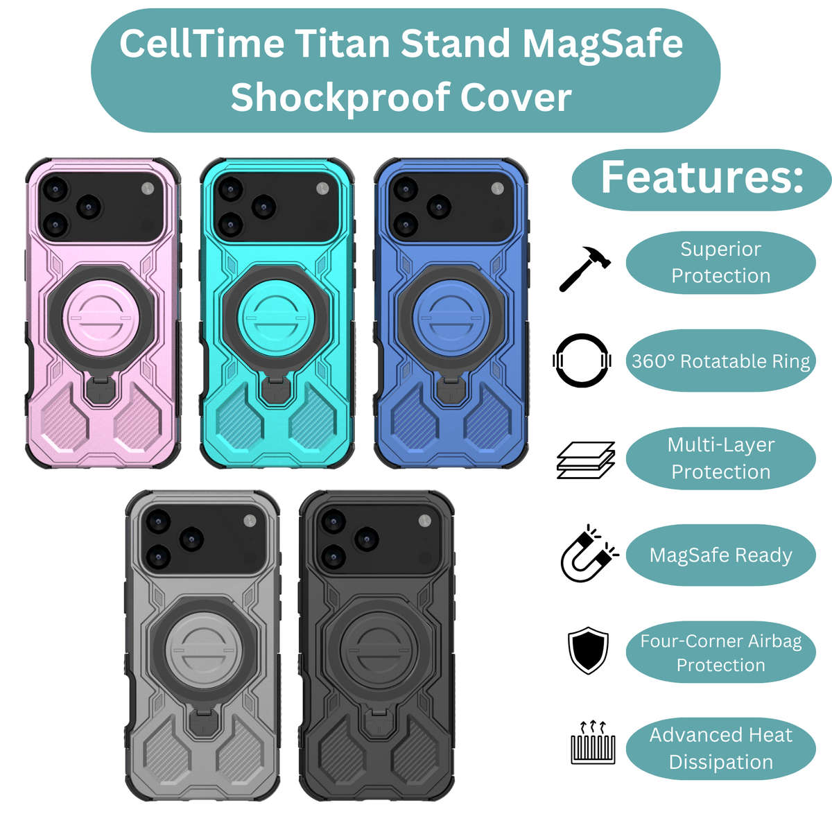 CellTime Case for iPhone 17 Pro / 17 Pro Max Titan Stand Cover