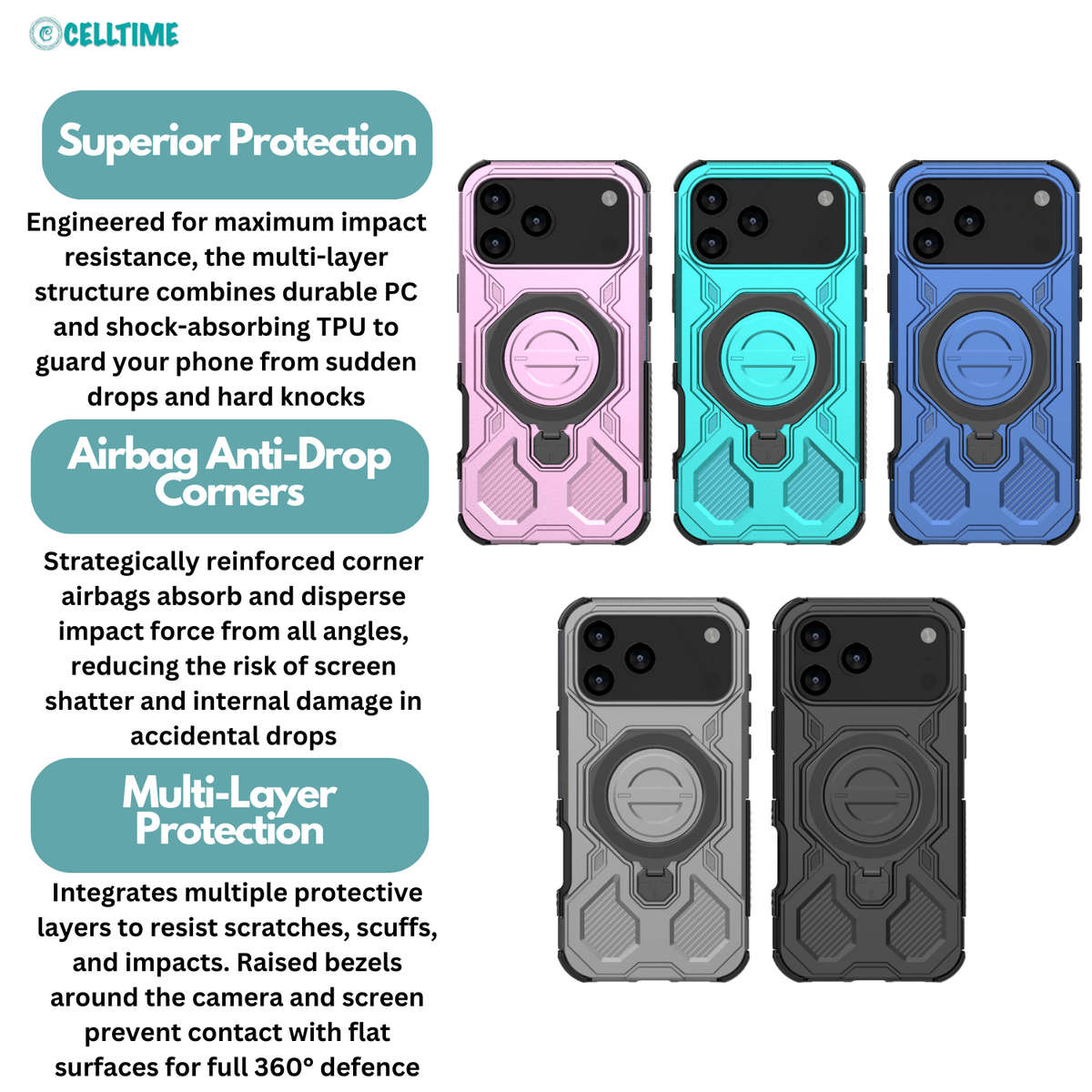 CellTime Case for iPhone 17 Pro / 17 Pro Max Titan Stand Cover