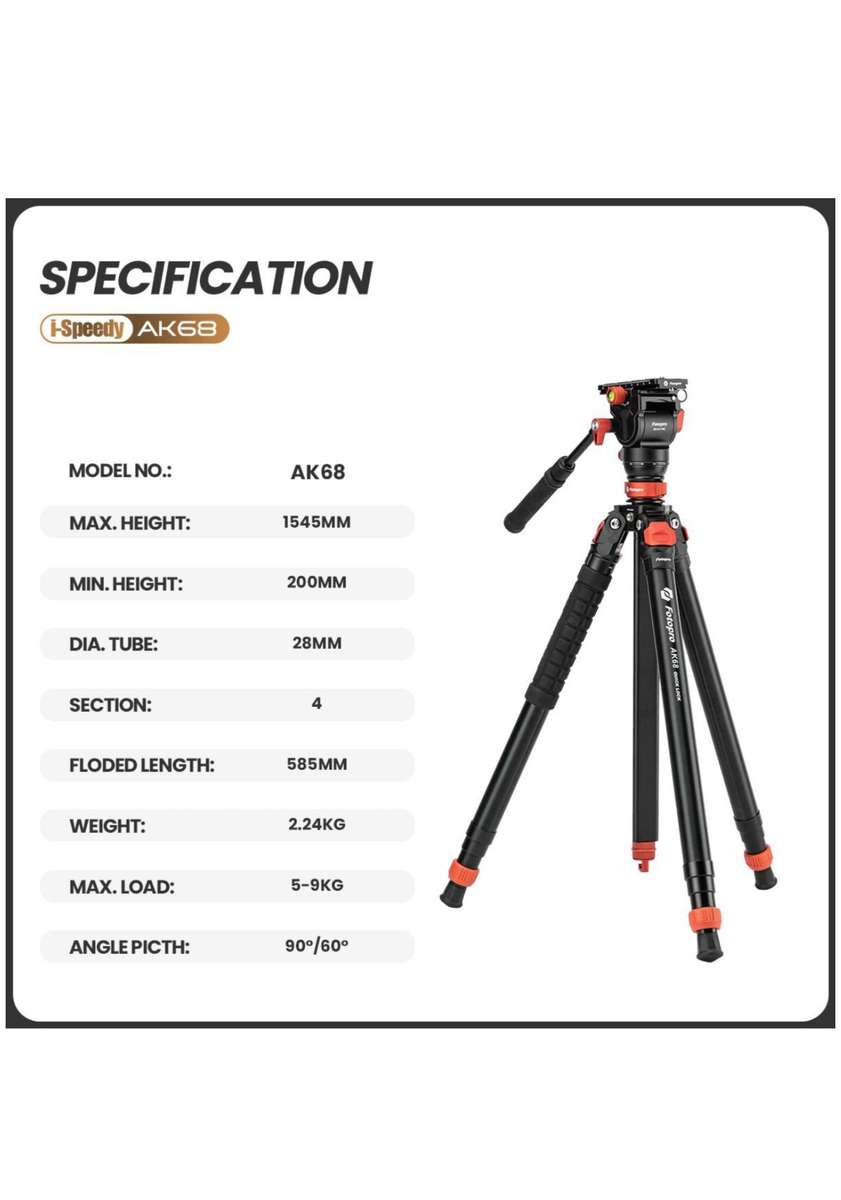 Fotopro AK68 Portable Aluminium Fluid Video Camera Tripod Stand