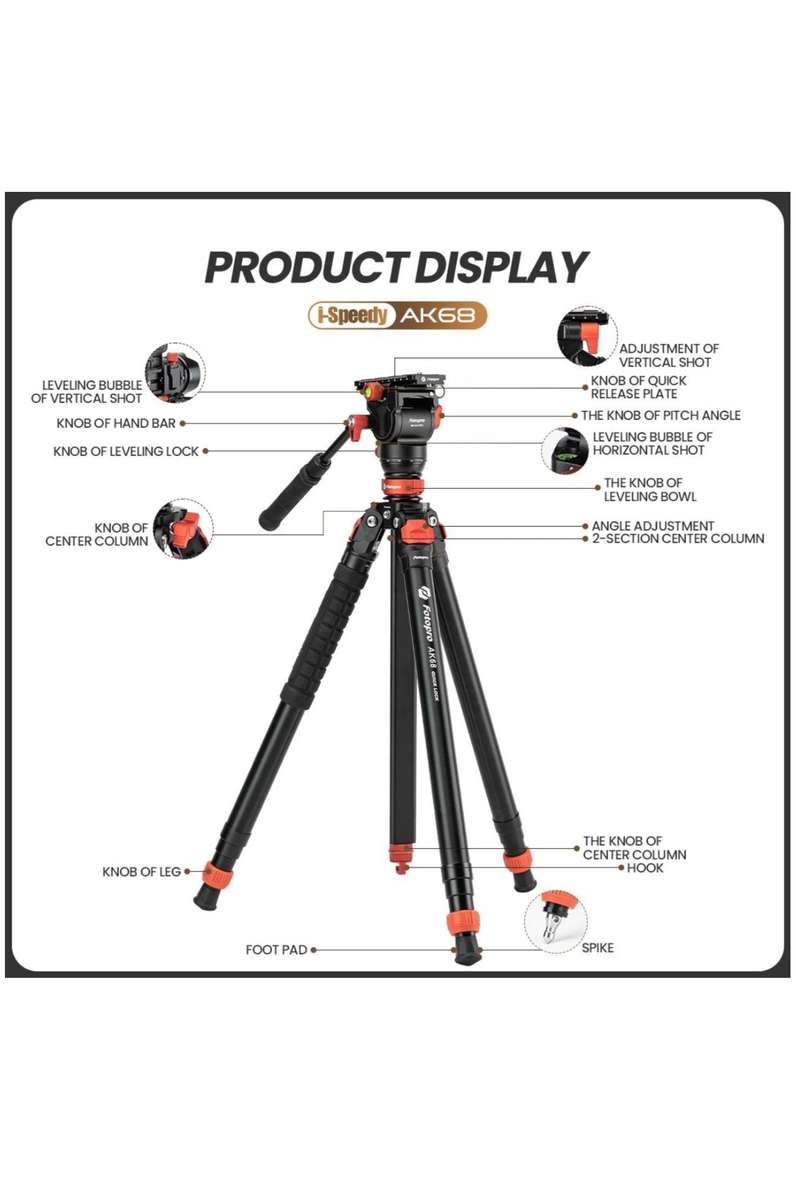 Fotopro AK68 Portable Aluminium Fluid Video Camera Tripod Stand