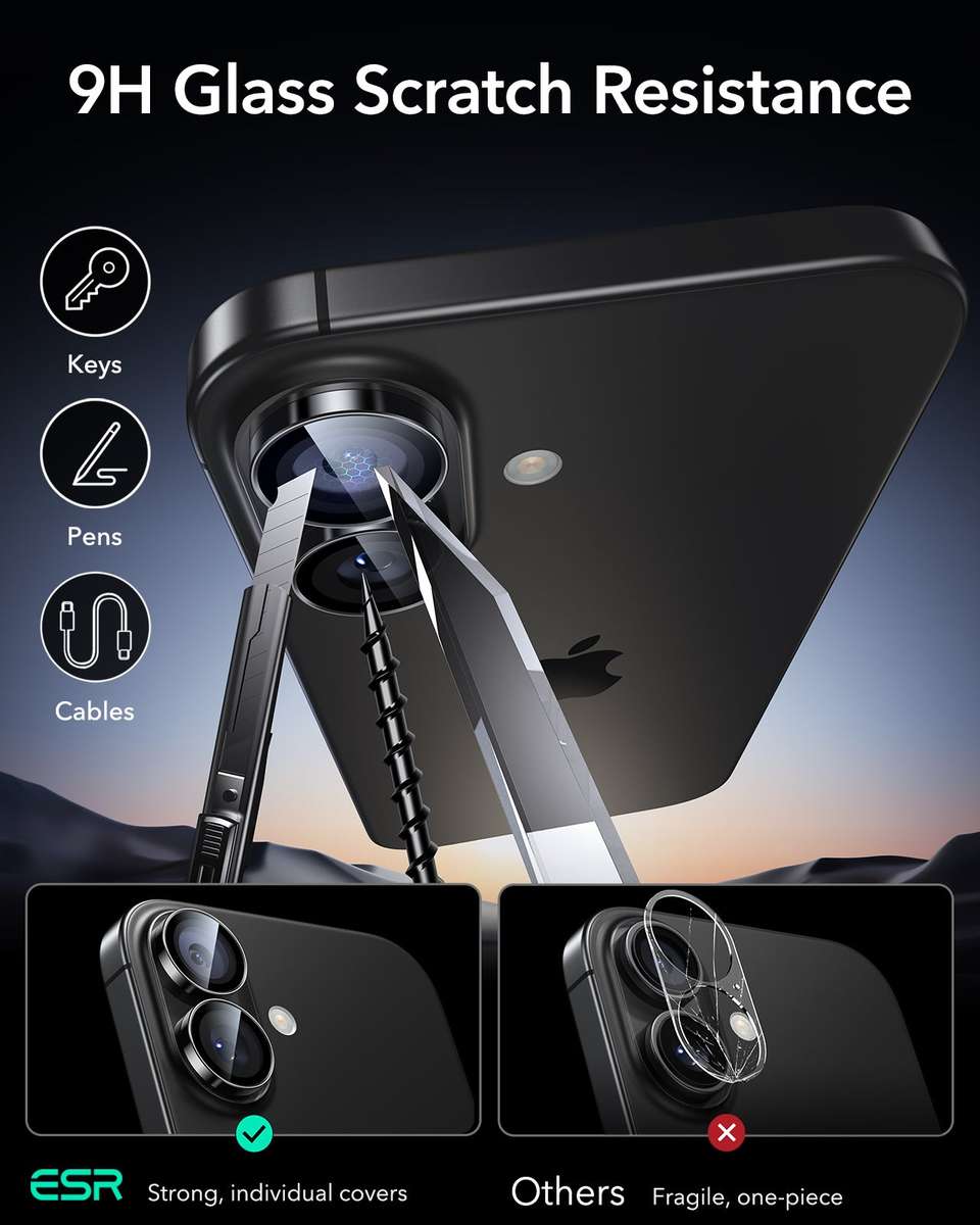 ESR Armorite Camera Lens Protector Compatible with iPhone 17 / 16 / 16 Plus - Black