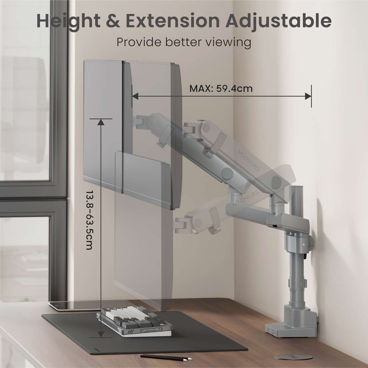 NEOHUBS Pro+ Dual Monitor Arm Mount Premium Adjustable VESA Desktop Stand