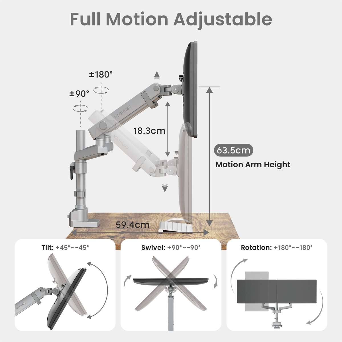NEOHUBS Pro+ Dual Monitor Arm Mount Premium Adjustable VESA Desktop Stand